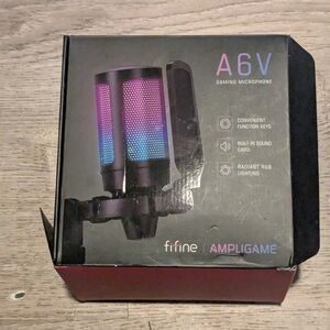 Fifine A6V Ampligame RGB Gaming Microphone - Black with Pink/Blue Lighting